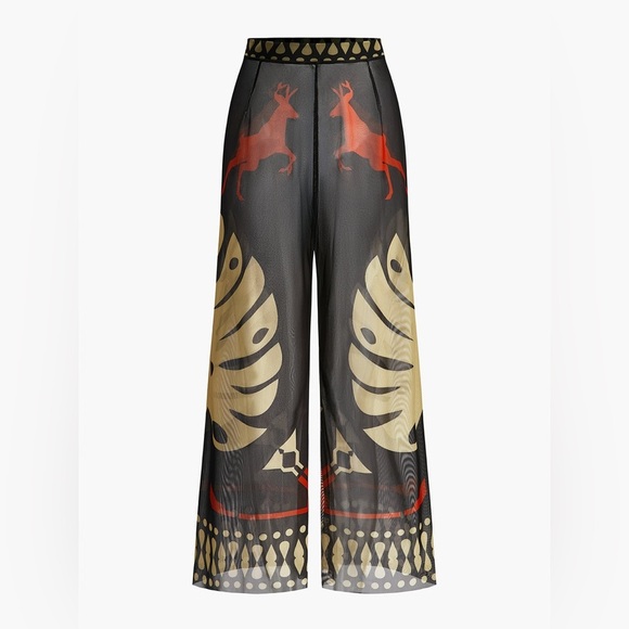 Commense Sheer Printed Wide-Leg Beach Pants Coverup - Picture 1 of 4